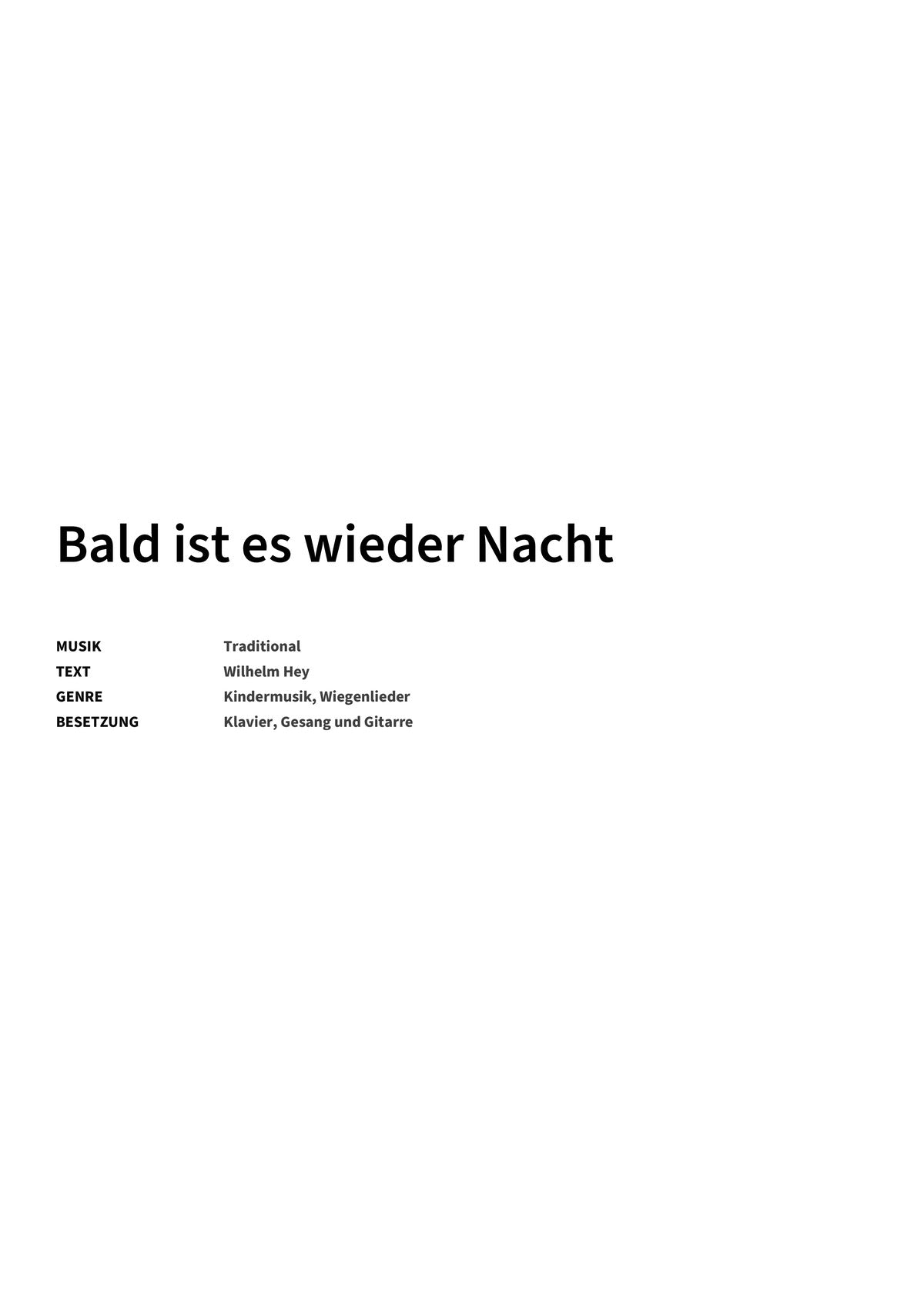 Bald ist es wieder Nacht - Title Page