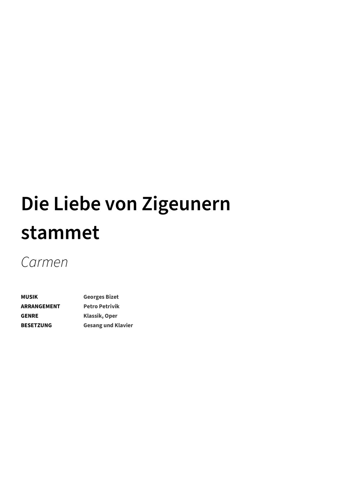 Die Liebe von Zigeunern stammet - Title Page