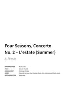 Four Seasons, Concerto No. 2 – L'estate (Summer) - Title Page