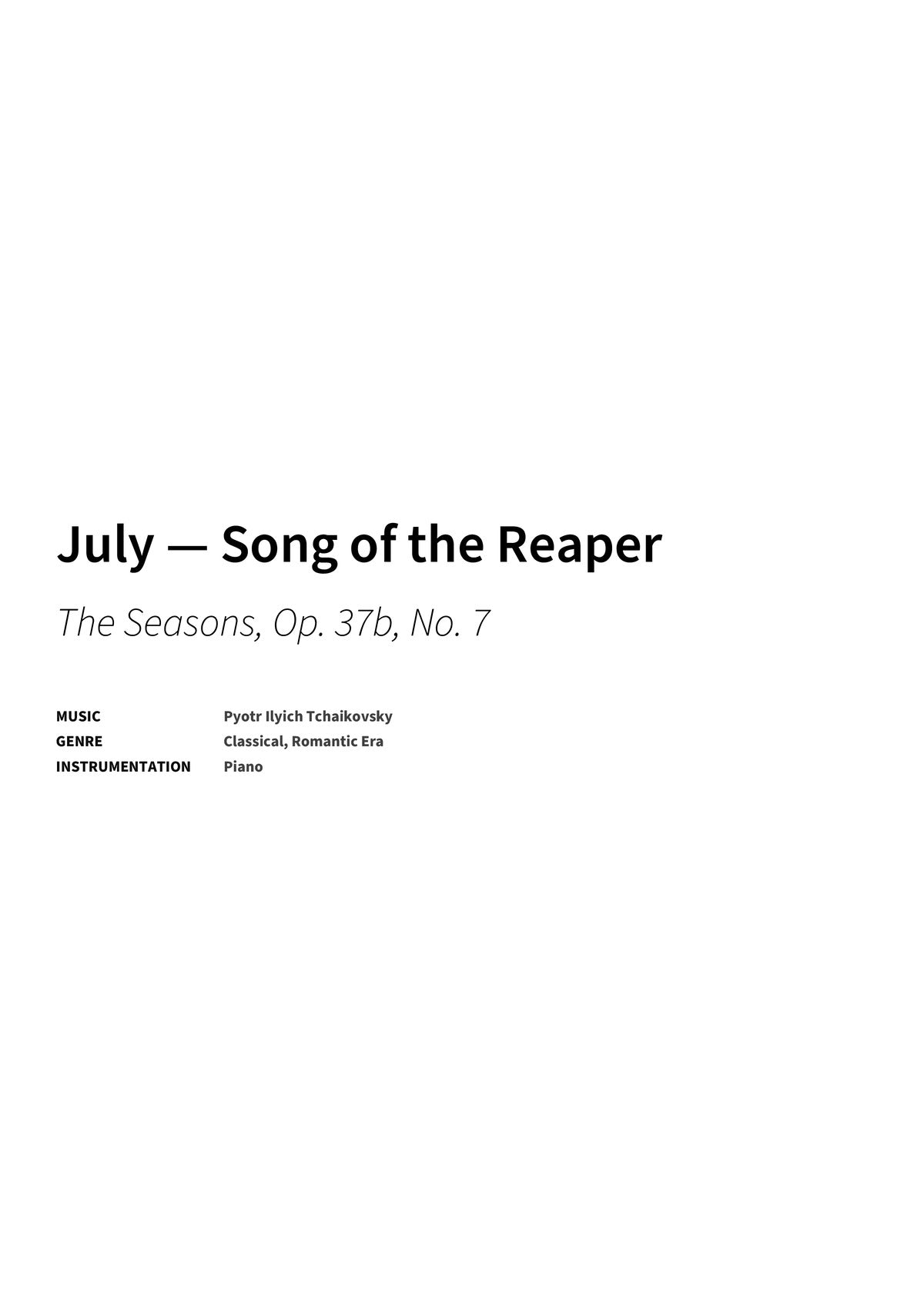 July — Song of the Reaper - Title Page