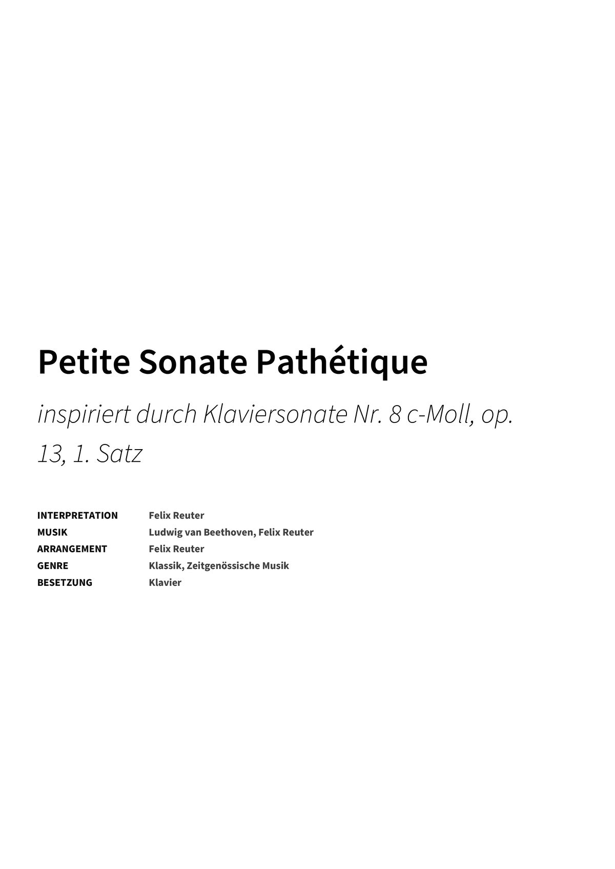 Petite Sonate Pathétique - Title Page