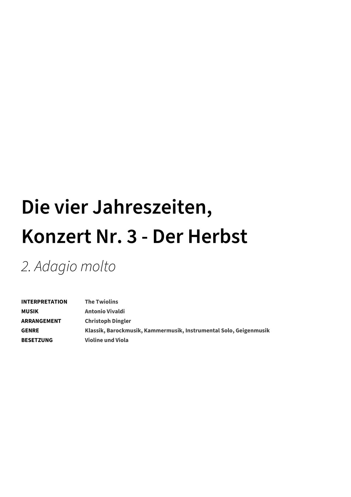 Die vier Jahreszeiten, Konzert Nr. 3 - Der Herbst - Title Page