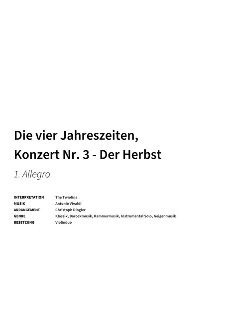 Die vier Jahreszeiten, Konzert Nr. 3 - Der Herbst - Title Page