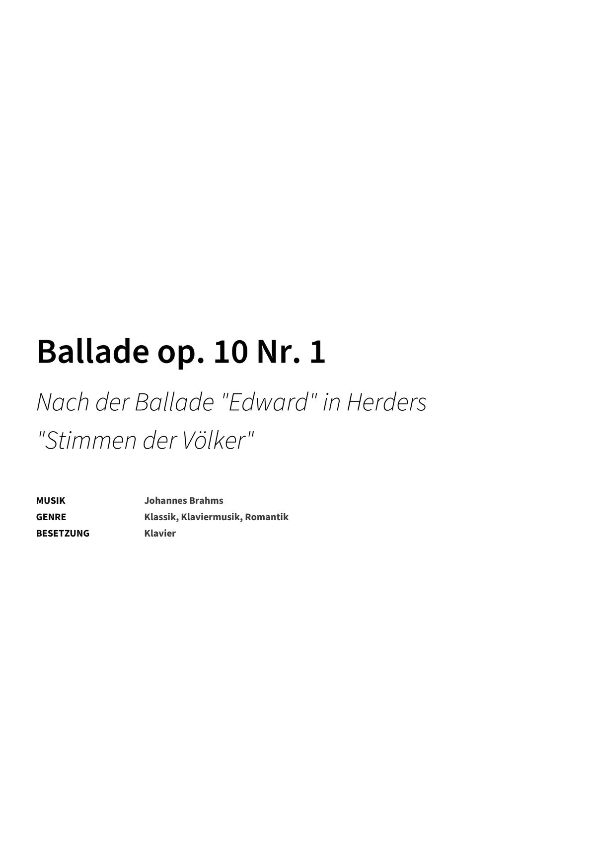 Ballade op. 10 Nr. 1 - Title Page