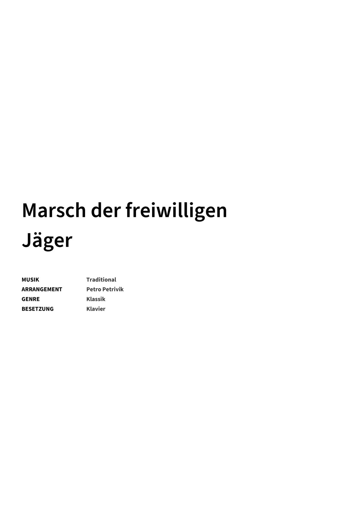 Marsch der freiwilligen Jäger - Title Page