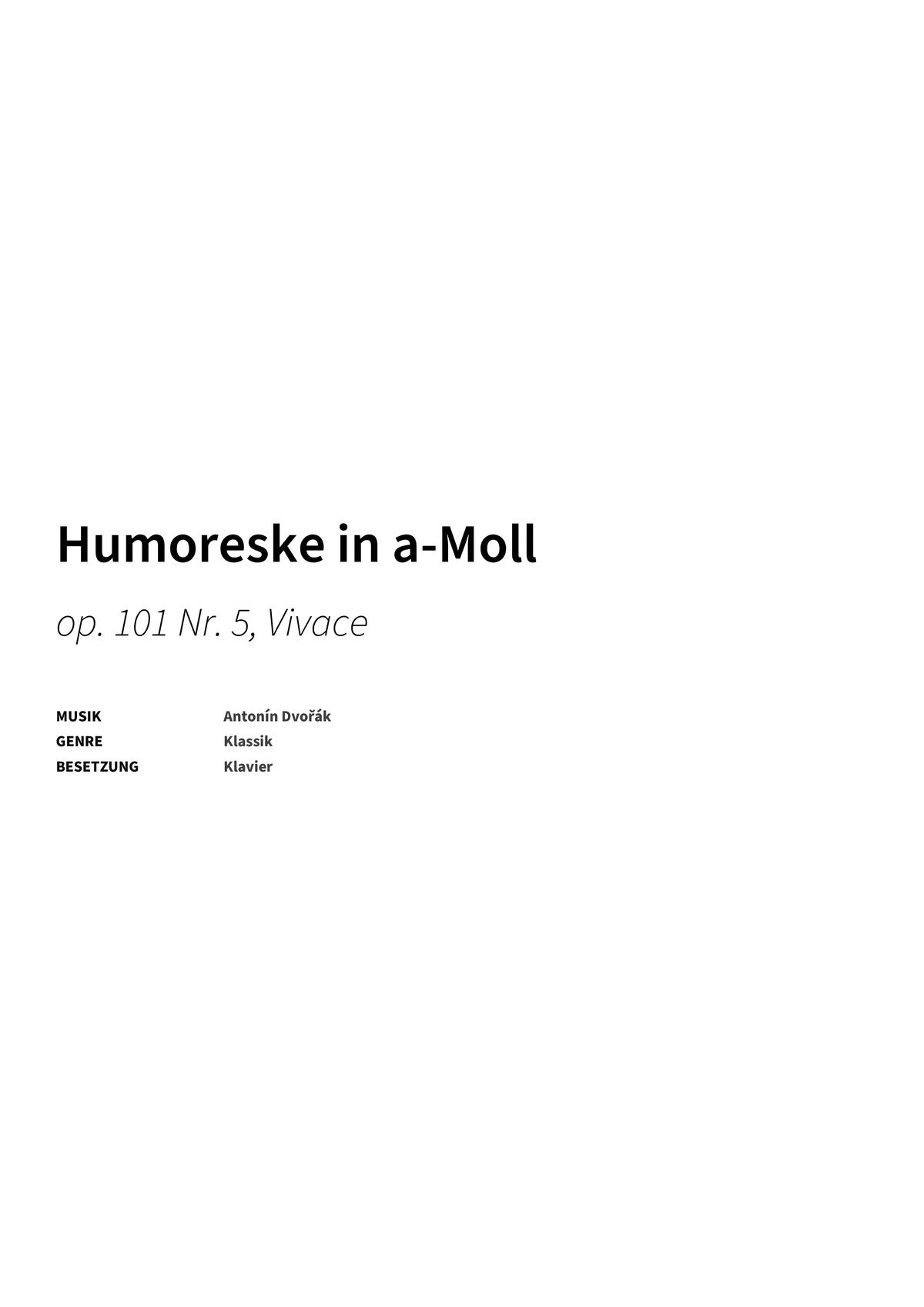 Humoreske in a-Moll - Title Page