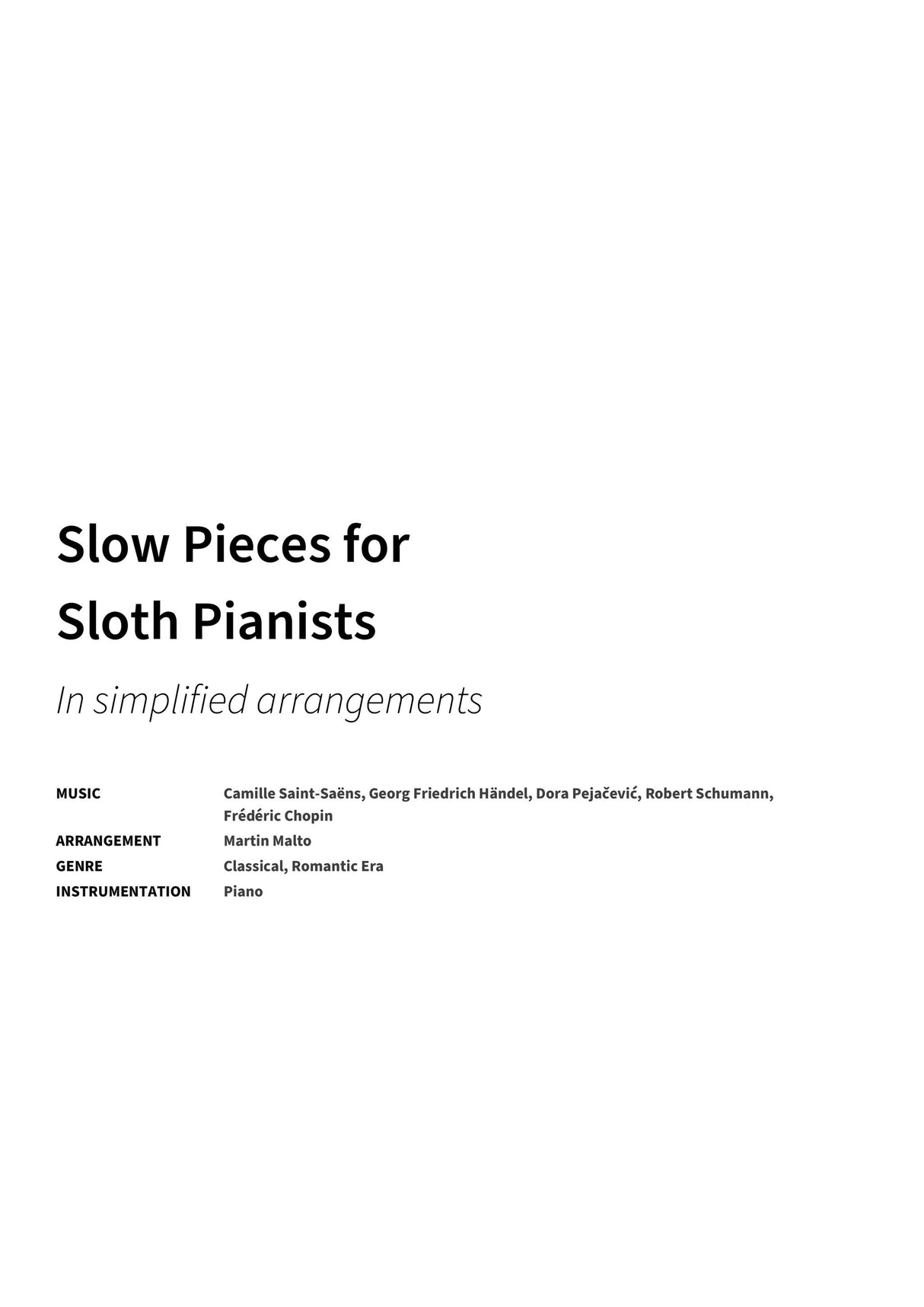 Slow Pieces for Sloth Pianists - Title Page