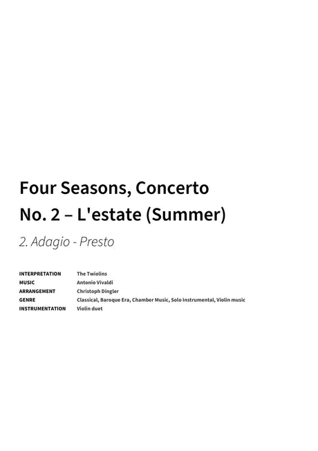 Four Seasons, Concerto No. 2 – L'estate (Summer) - Title Page
