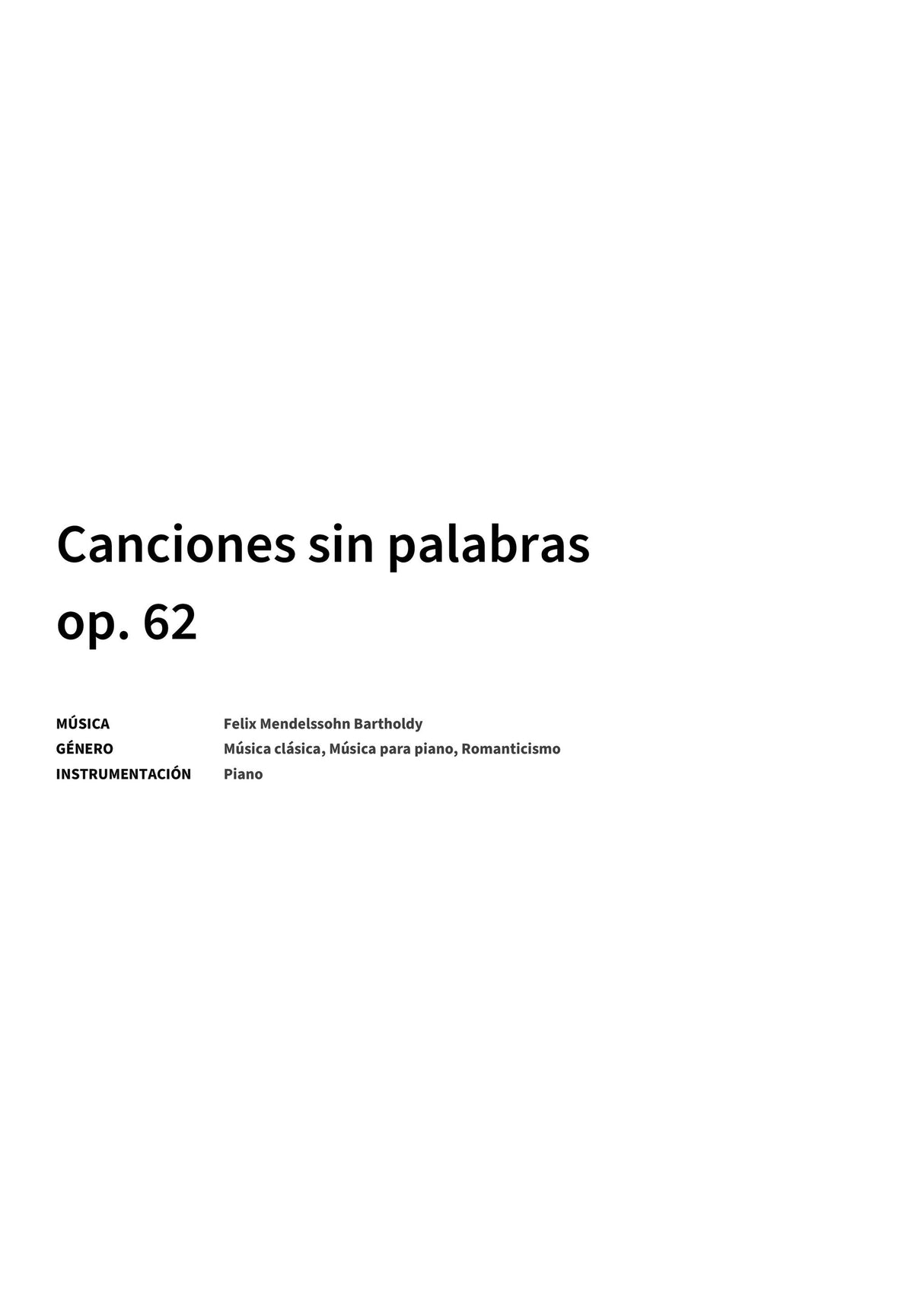 Canciones sin palabras op. 62 - Title Page