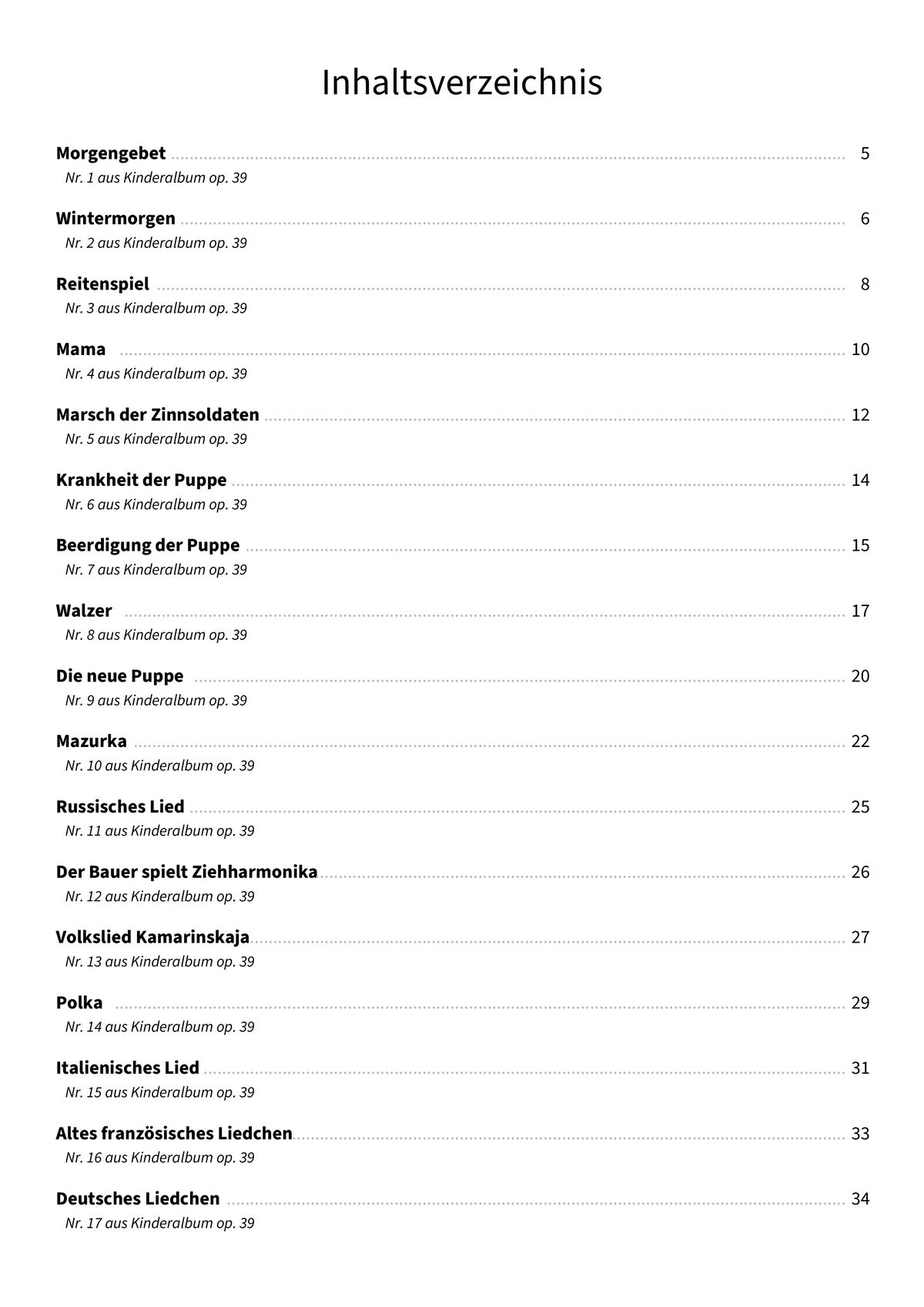 Kinderalbum op. 39 - TOC