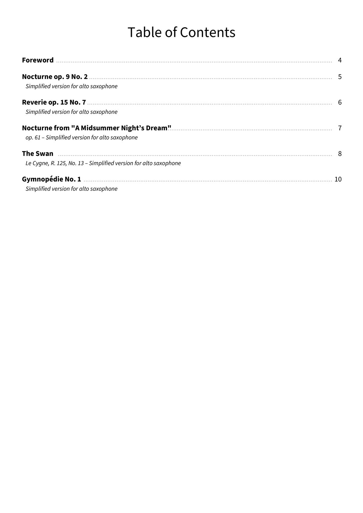 Gentle Sounds on the Alto Sax - TOC