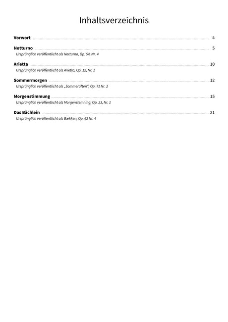 Griegs Morgenmelodien - TOC