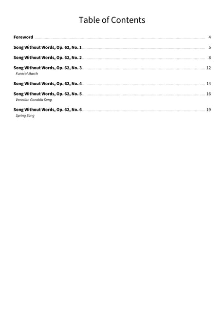 Songs Without Words Op. 62 - TOC