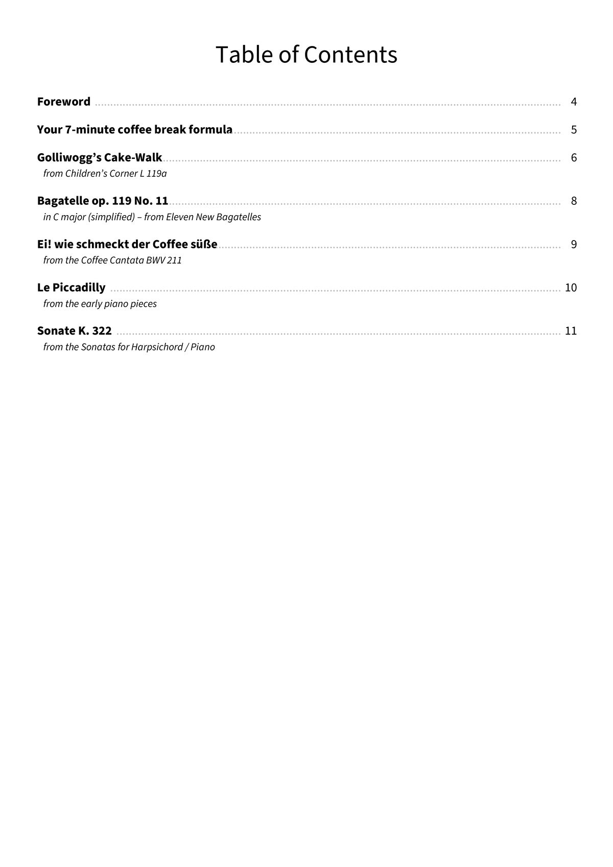 Piano Coffee Break - TOC