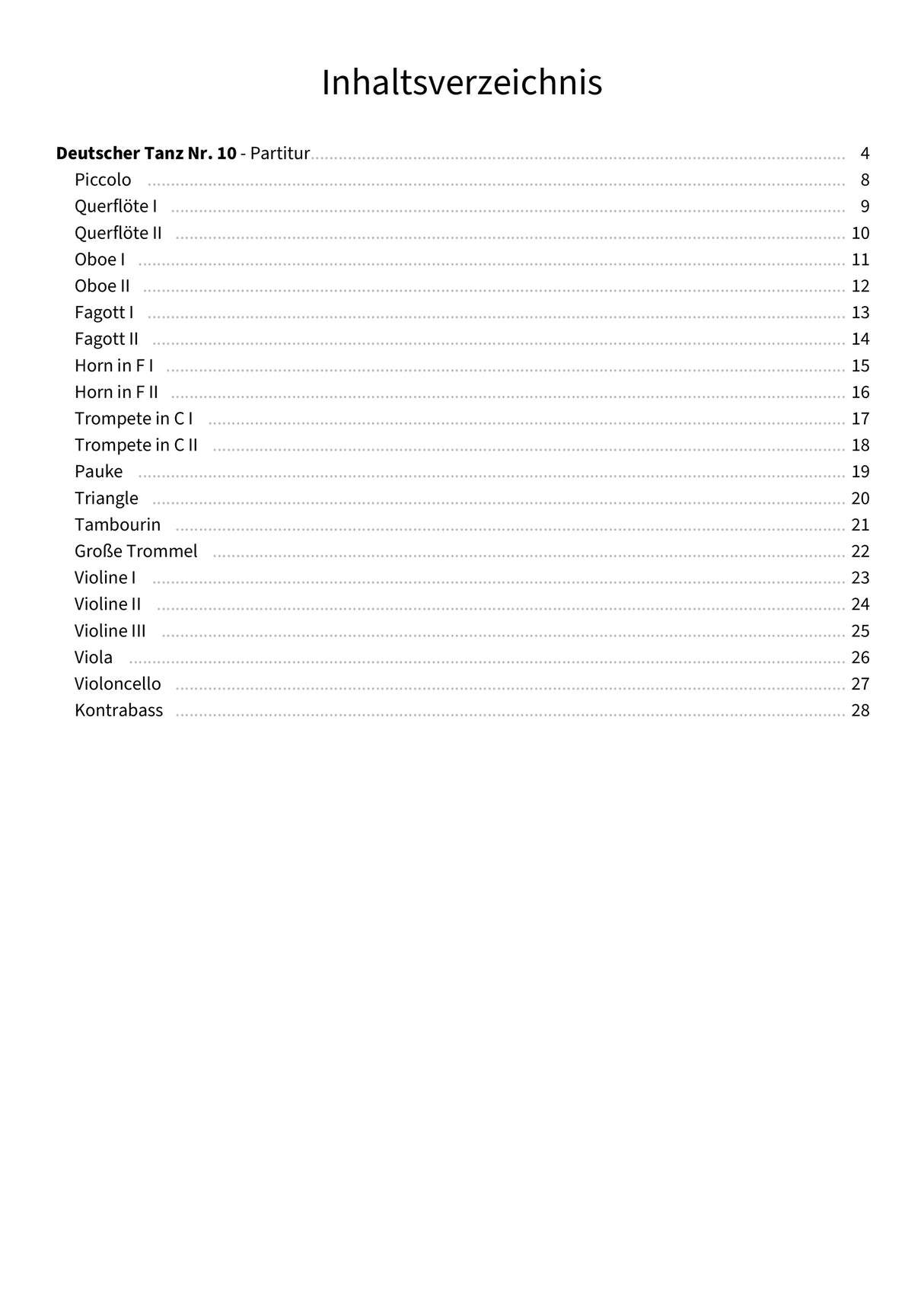 Deutscher Tanz Nr. 10 - TOC