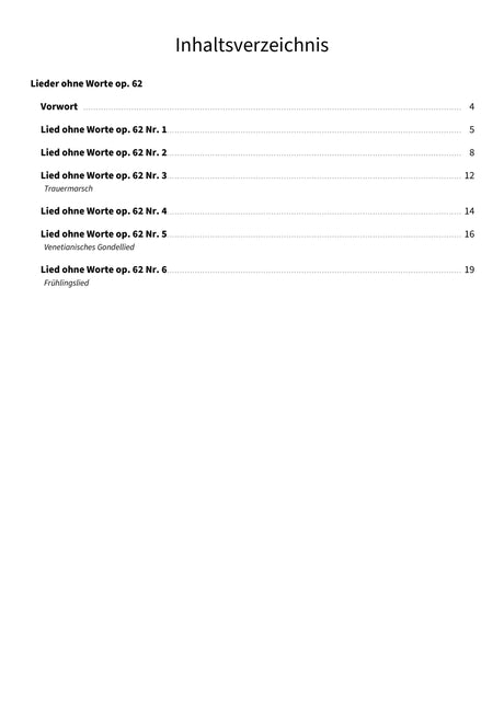 Lieder ohne Worte op. 62 - TOC