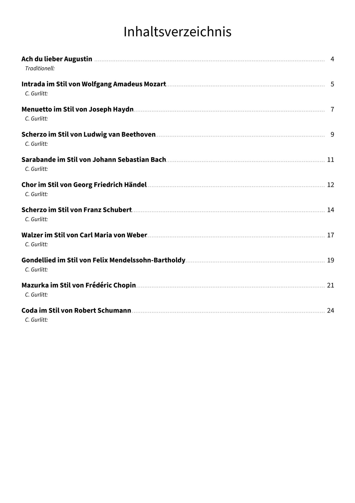 „Ach du lieber Augustin“ op. 115 - TOC